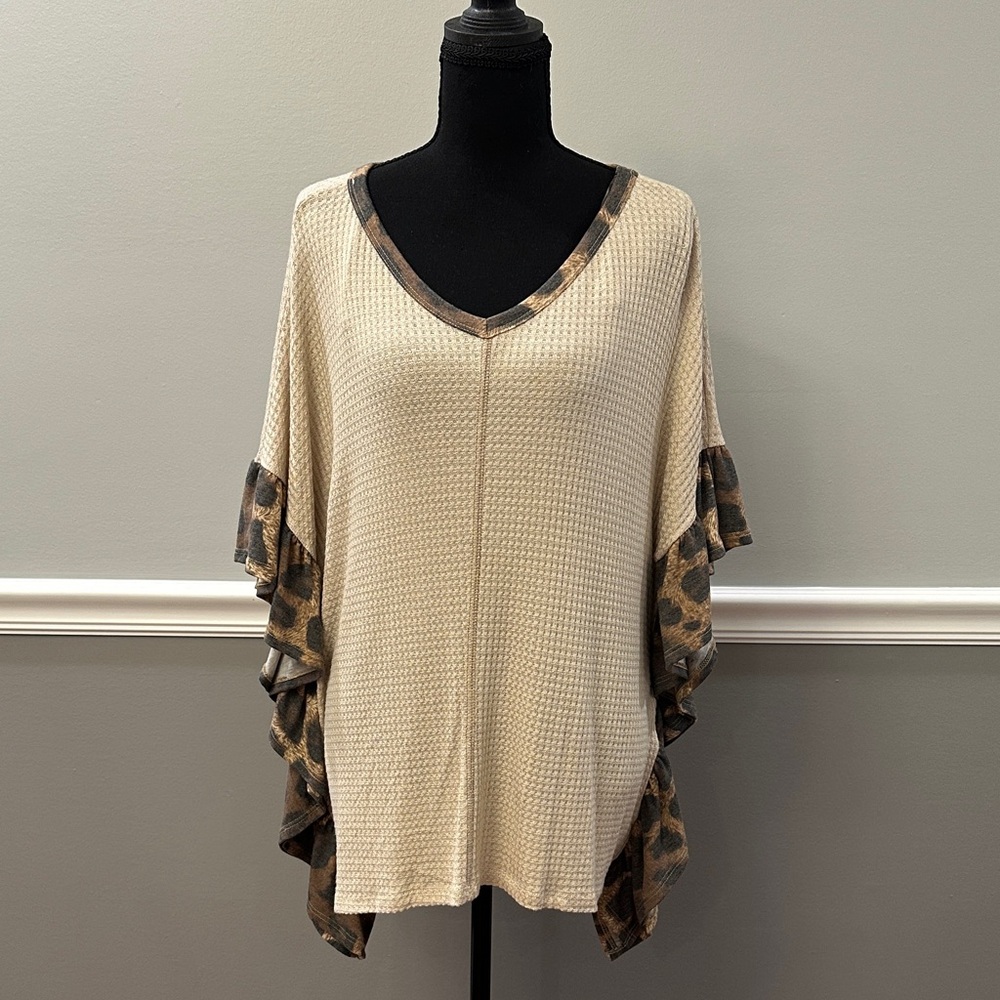 Hopely Women's V-Neck Beige and Brown Blouse